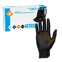 Nitrile Disposable Gloves, GNEP-LG-K, SAFETY ZONE Packaging: 100/BOX; 10 BOXES/CASE Black , Large, 6 MIL. Nitrile Disposable Gloves, GNEP-LG-K, SAFETY ZONE Packaging: 100/BOX; 10 BOXES/CASE Black , Large, 6 MIL.